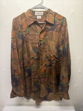 VTG Montage Pour Homme Mens M Silk Shirt Short Sleeve Geometric Abstract